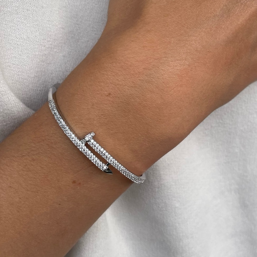 NAIL BRACELET ZIRCONIA BANGLE BRACELET LUXURY SILVER Or GOLD